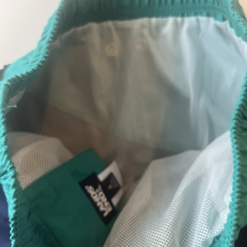 Lands' End Mens Size S 28-30 Swim Trunks Colorblock Green Blue Drawstring - Picture 3 of 7